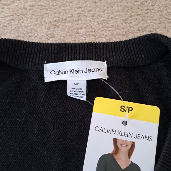 Calvin Klein Jeans V-Neck Sweater Women's Small Black Cotton Knit Top NWT - Picture 7 of 10